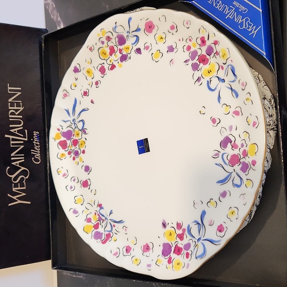 Yves Saint Laurent Floral Plate - White with Pink and Yellow Flowers